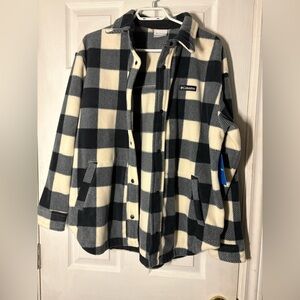 Columbia Black and Cream Plaid Fleece Jacket
